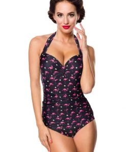 Belsira Flamingo 50's Bathing Suit Black Pink
