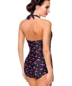Belsira Flamingo 50's Bathing Suit Black Pink