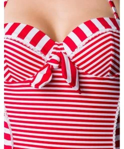 New In Belsira Candy Stripe 60's Bathing Suit Red White