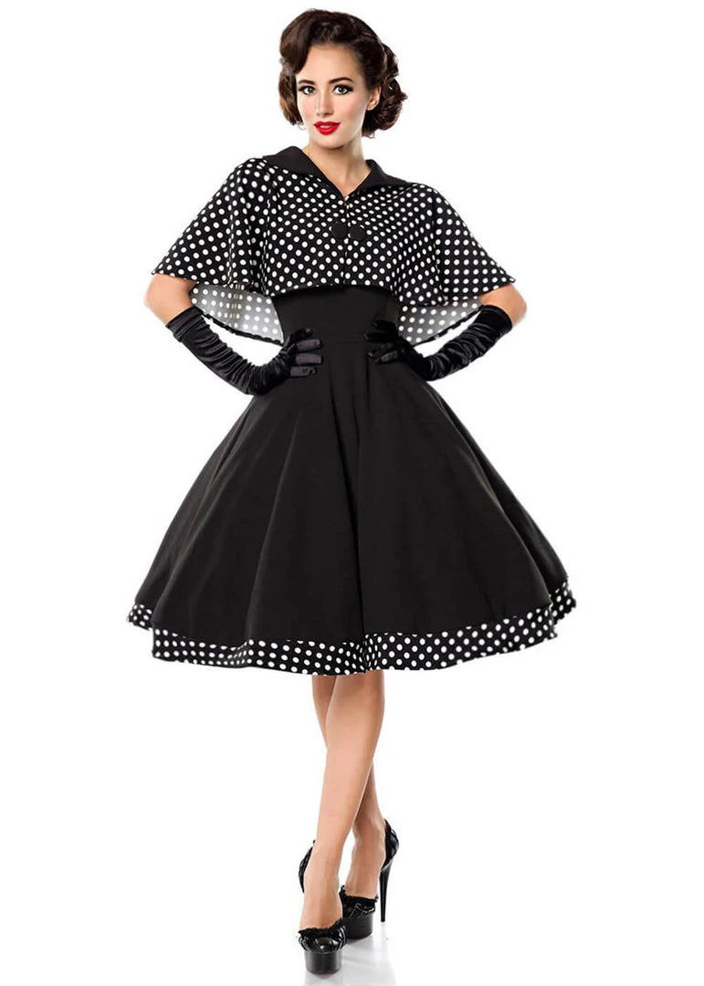 New In Belsira Salon Polkadot 50's Swing Dress With Cape