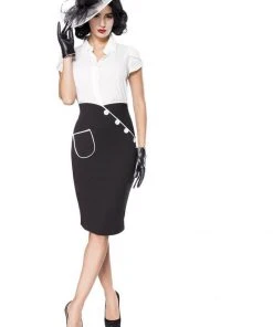 New In Belsira Saigon 40's Pencil Skirt Black White