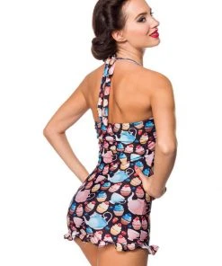 New In Belsira Molly Teacups 50's Bathingsuit Black Pink