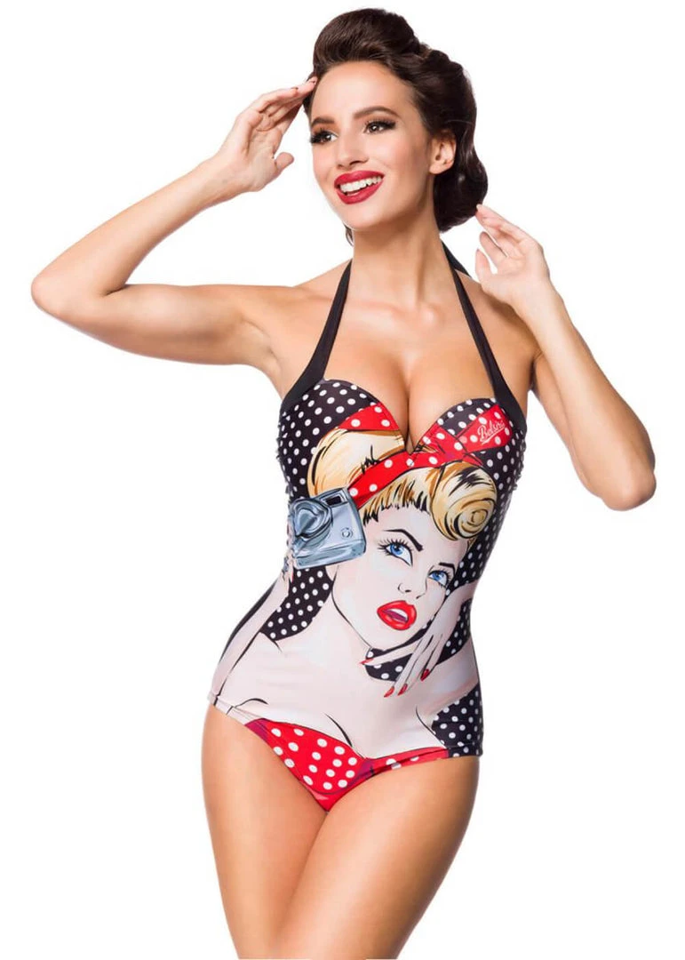 New In Belsira Pop Art 60's Bathing Suit Multi