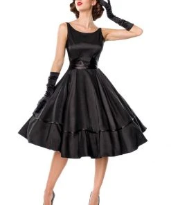 New In Belsira Audrey Satin 50's Swing Dress Black