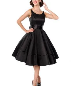 New In Belsira Audrey Satin 50's Swing Dress Black