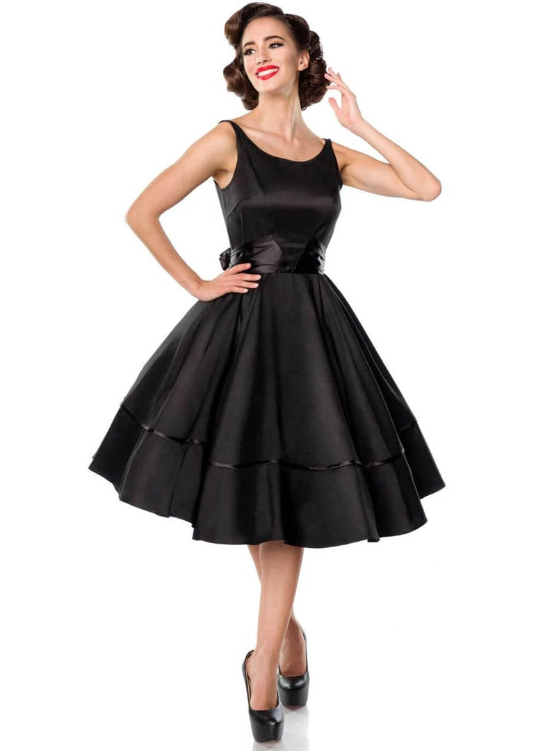 New In Belsira Audrey Satin 50's Swing Dress Black
