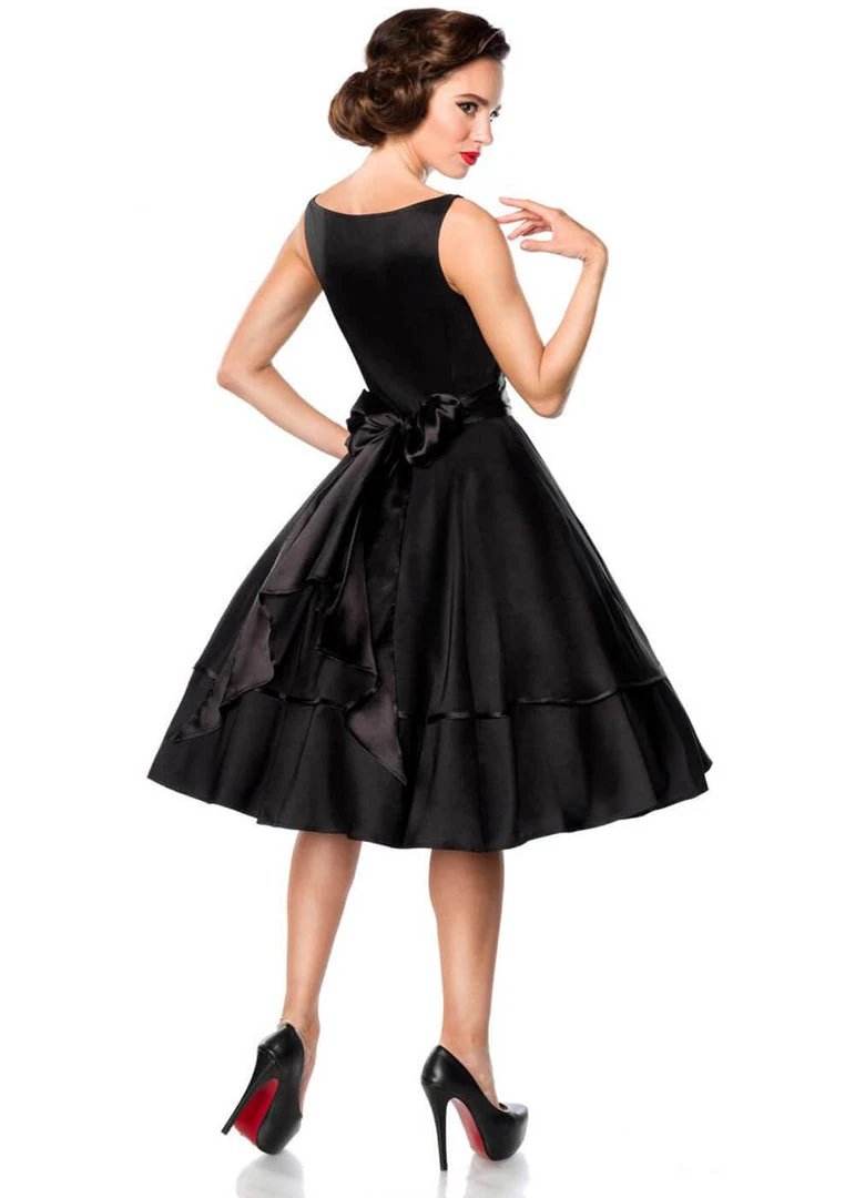 New In Belsira Audrey Satin 50's Swing Dress Black