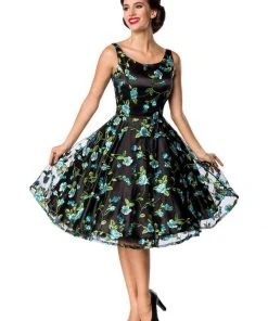 New In Belsira Lauren 50's Swing Dress Black Blue