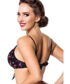 Belsira Summer Flamingo Bikini Top Black New In