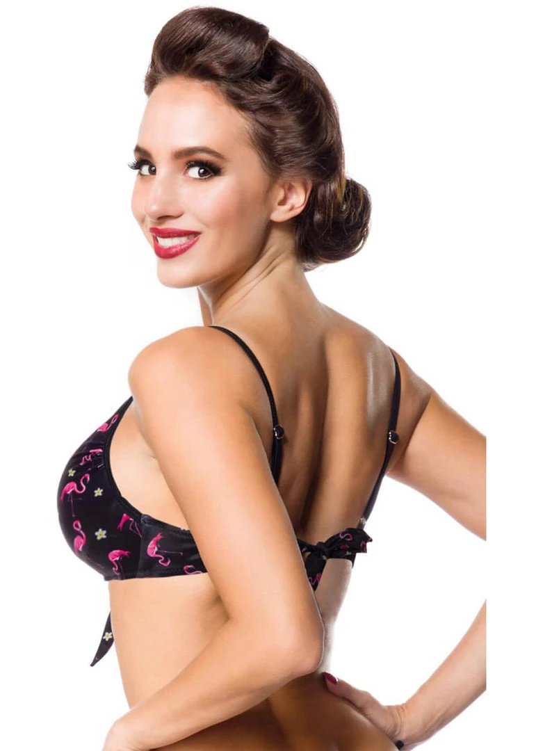 Belsira Summer Flamingo Bikini Top Black New In