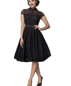New In Belsira Stella Lace 40's Swing Dress Black