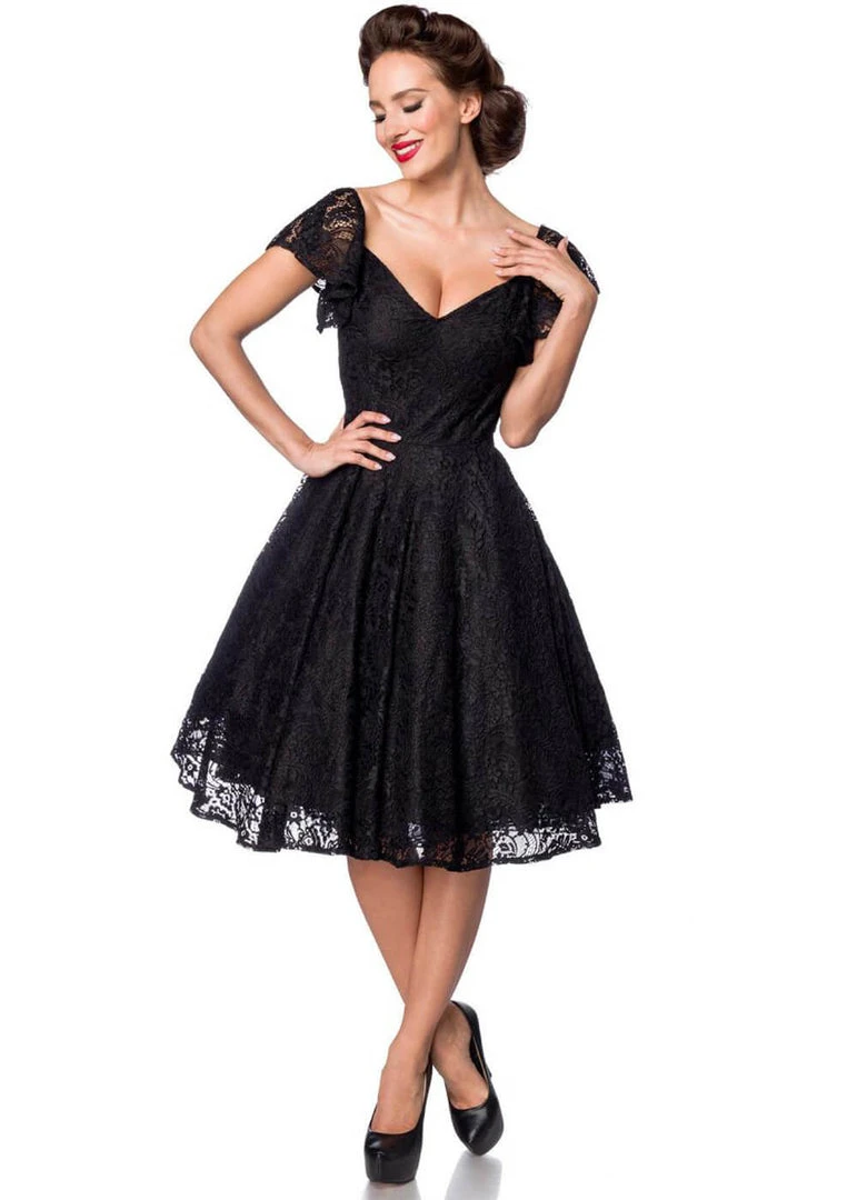 Belsira Beatrice Lace 40's Swing Dress Black New In