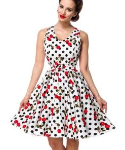Belsira Eline Polkadot Cherry 50's Swing Dress White