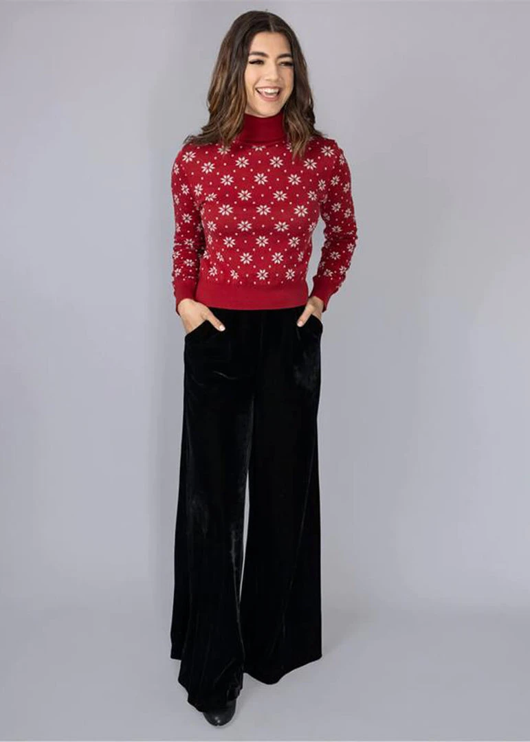 New In Bright & Beautiful Looloo Velvet 70's Trousers Black