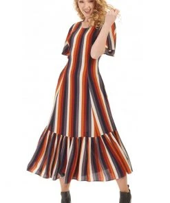 Bright & Beautiful Andy Autumn Striped 70's Dress Multi New In