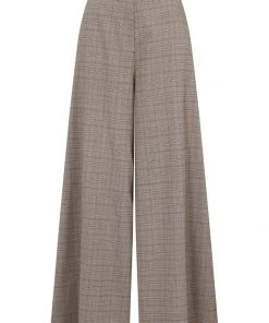 Bright & Beautiful Evelynn Floxlease Check 70's Trousers Brown