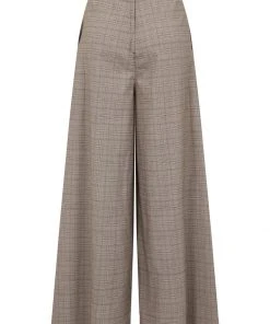 Bright & Beautiful Evelynn Floxlease Check 70's Trousers Brown