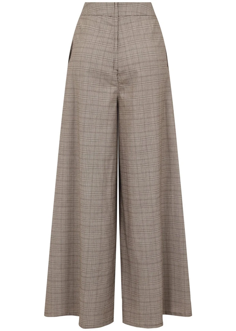 Bright & Beautiful Evelynn Floxlease Check 70's Trousers Brown