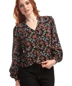 New In Bright & Beautiful Meredith Woodland Butterfly 60's Top Black