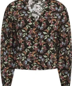 New In Bright & Beautiful Meredith Woodland Butterfly 60's Top Black