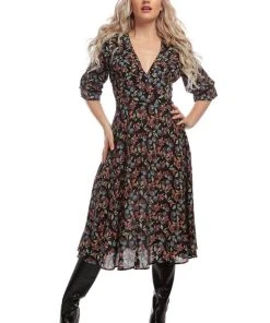 Bright & Beautiful Hayden Woodland Butterfly 70's Dress Black