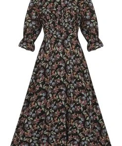 Bright & Beautiful Hayden Woodland Butterfly 70's Dress Black