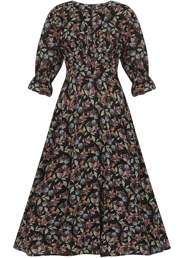 Bright & Beautiful Hayden Woodland Butterfly 70's Dress Black