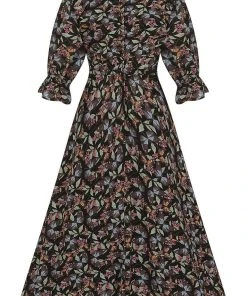 Bright & Beautiful Hayden Woodland Butterfly 70's Dress Black