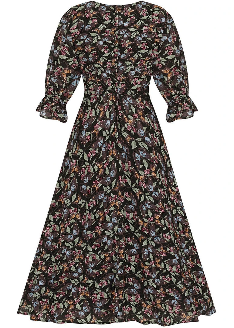 Bright & Beautiful Hayden Woodland Butterfly 70's Dress Black