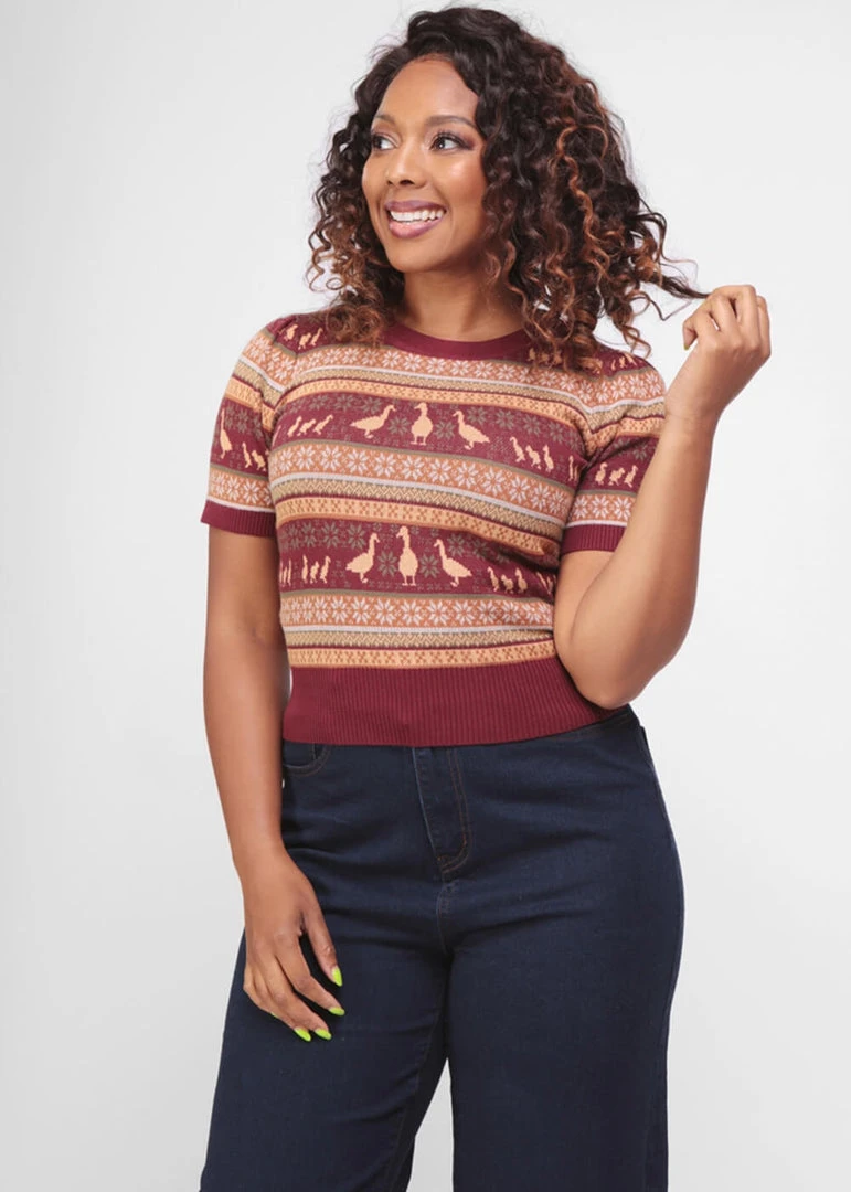 Bright & Beautiful Bella Duck Fair Isle 60's Jumper Brown