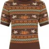 Bright & Beautiful Bella Pumpkin Fair Isle 60's Jumper Brown New In