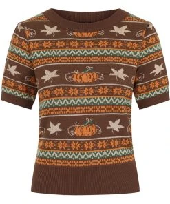 Bright & Beautiful Bella Pumpkin Fair Isle 60's Jumper Brown New In