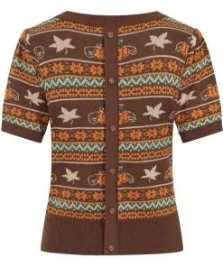 Bright & Beautiful Bella Pumpkin Fair Isle 60's Jumper Brown New In