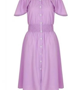 Bright & Beautiful Pat Button Up 60's Dress Purple New In