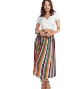 Bright & Beautiful Maria Deckchair Stripe Rainbow Midi 60's Skirt Multi New In