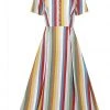 Bright & Beautiful Daisy Deckchair Stripe Rainbow 60's Dress Multi New In