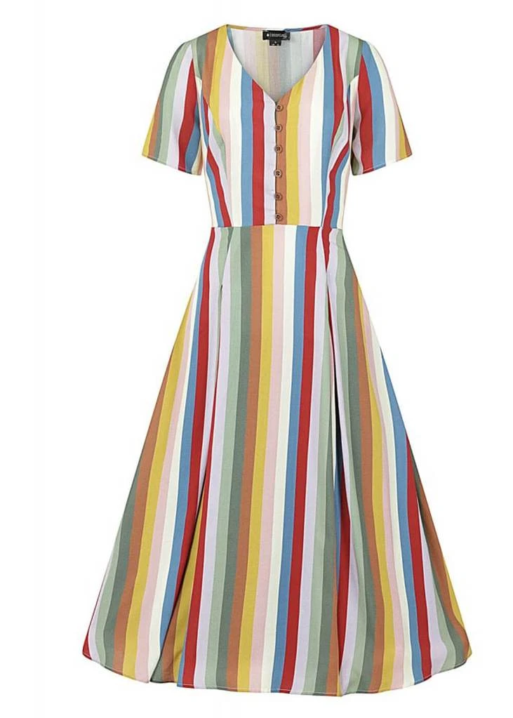 Bright & Beautiful Daisy Deckchair Stripe Rainbow 60's Dress Multi New In