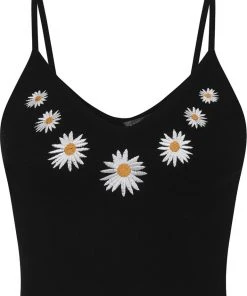 Bright & Beautiful Fay Daisy Knitted 70's Top Black New In