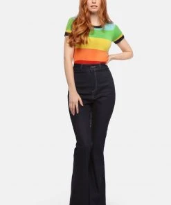 Bright & Beautiful Donna Rainbow Dreamer 70's Flared Jeans Denim Blue New In