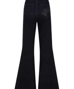 Bright & Beautiful Donna Rainbow Dreamer 70's Flared Jeans Denim Blue New In
