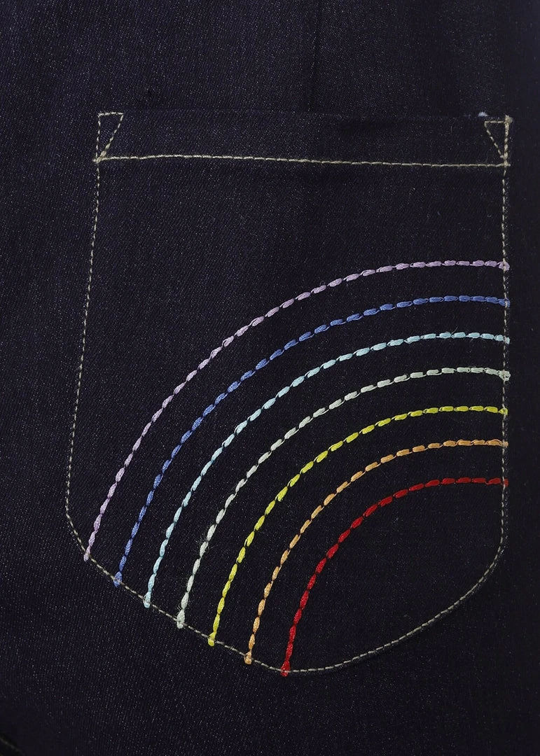 Bright & Beautiful Donna Rainbow Dreamer 70's Flared Jeans Denim Blue New In