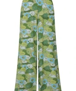 New In Bright & Beautiful Kim Floral Palm 70's Trousers Green