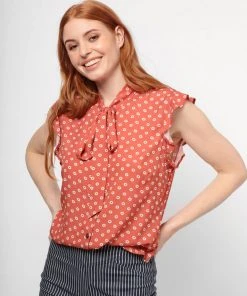 Bright & Beautiful Penny Doughnut Polka 70's Blouse Red New In