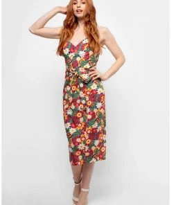 New In Bright & Beautiful Jayleen Tropical Floral 60's Pencil Dress Multi