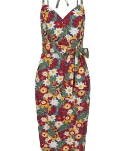 New In Bright & Beautiful Jayleen Tropical Floral 60's Pencil Dress Multi