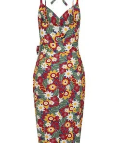 New In Bright & Beautiful Jayleen Tropical Floral 60's Pencil Dress Multi