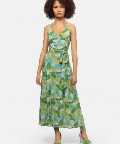 Bright & Beautiful Jayleen Floral Palm 60's Swing Dress Green