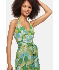 Bright & Beautiful Jayleen Floral Palm 60's Swing Dress Green