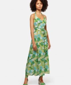 Bright & Beautiful Jayleen Floral Palm 60's Swing Dress Green