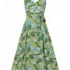 Bright & Beautiful Jayleen Floral Palm 60's Swing Dress Green